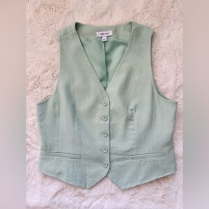 Women's Nine West V-Neck Linen-Blend Button Front Vest in Laughlin Green Size L